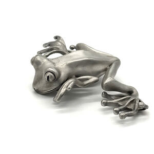 Signed Stepper Frog Solid Pewter Figurine Climbing Hanging Shelf Sitter Whimsy